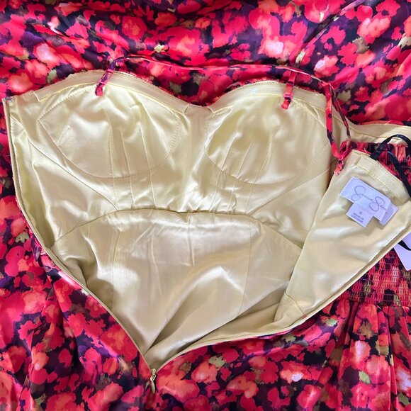 NWT Jessica Simpson Floral Fall Maxi Dress Red Black 6 Designer Statement - Picture 8 of 12